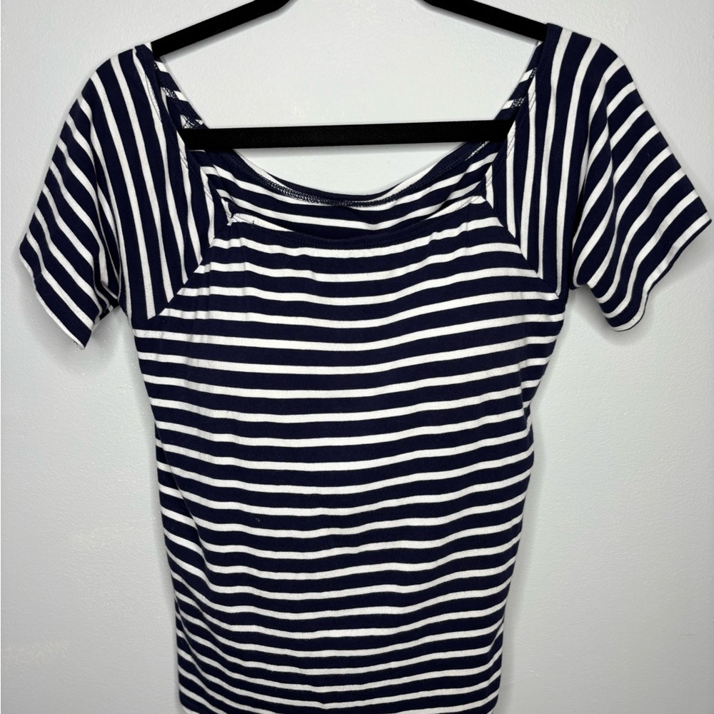 Soft Surroundings women Blue white nautical stripe short sleeve  40C Preppy